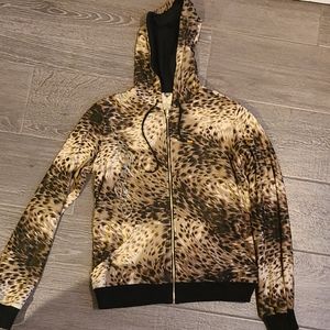 Ed Hardy Rhinestone Bling Leapard Print Skull Reversible Sweatshirt